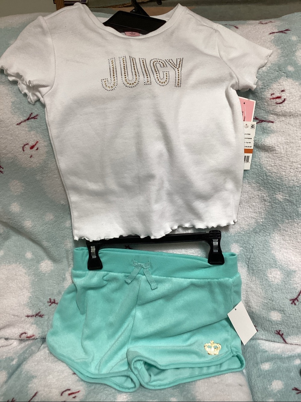 Juicy Couture 2 pc Girls White and Blue Velour Set